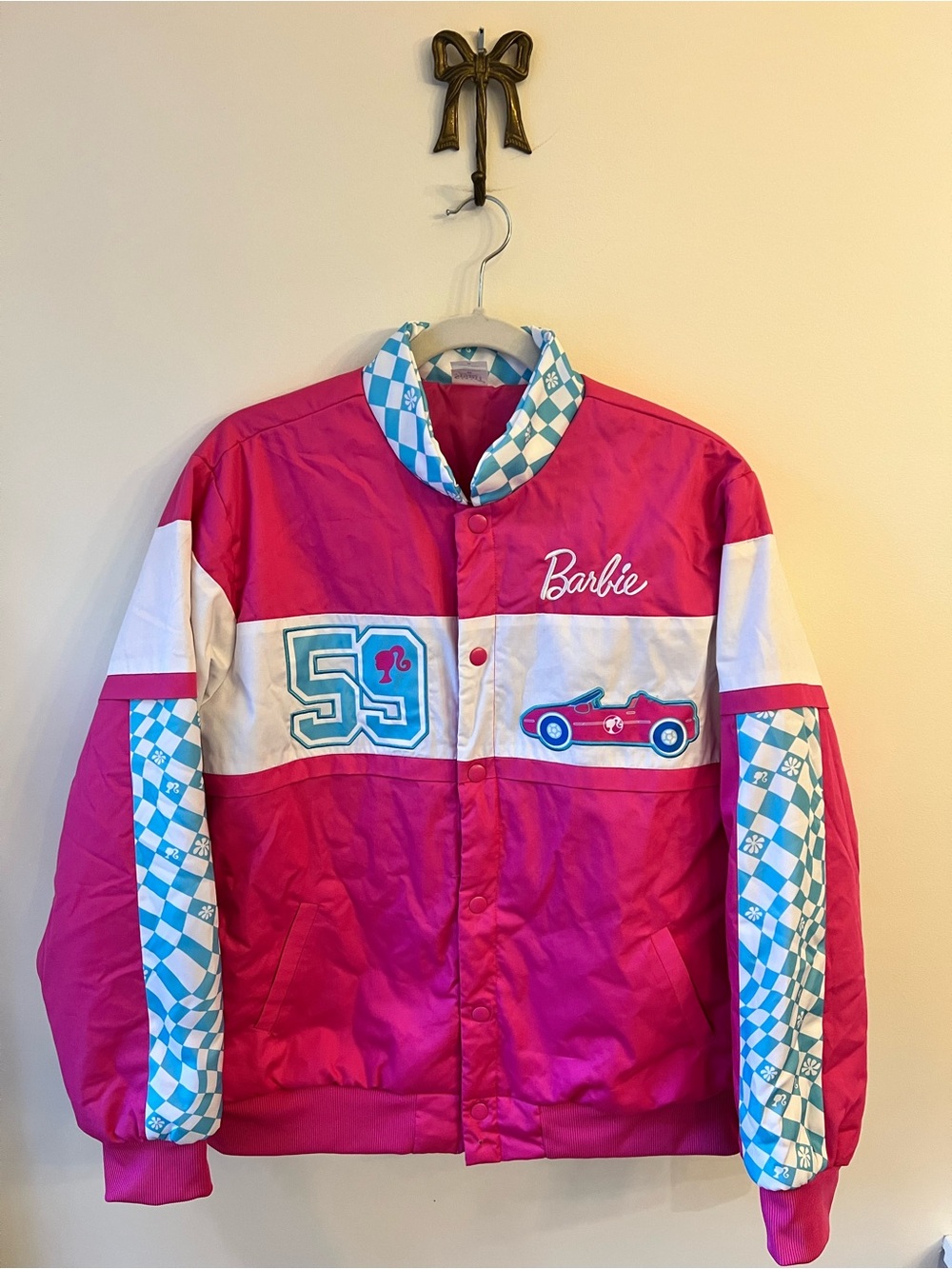 NWT Pink Barbie Racing Jacket Costume Halloween SZ Medium
